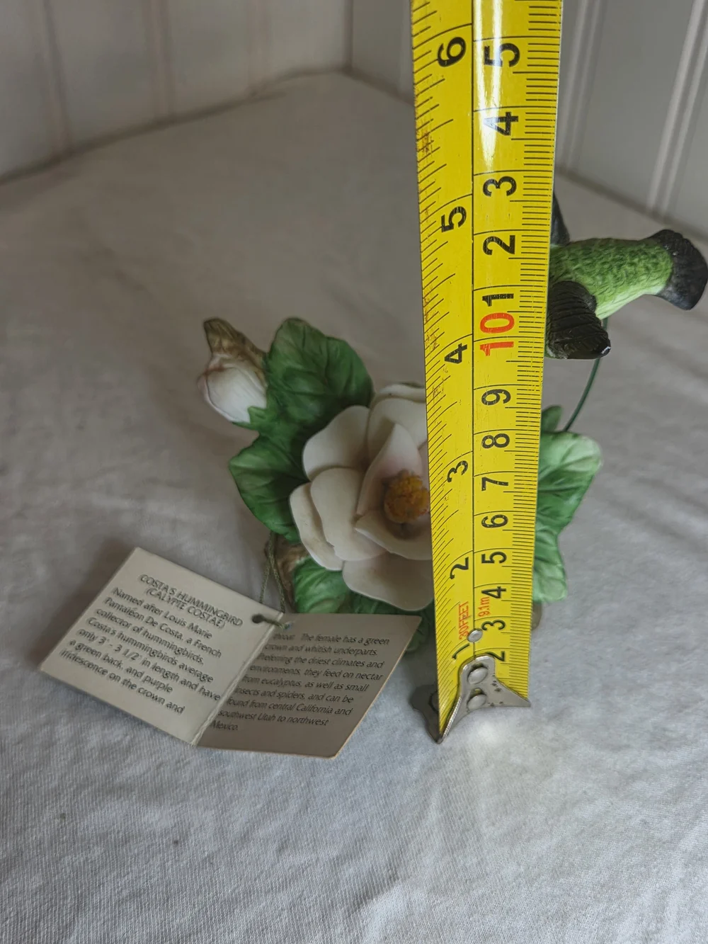Porcelain Floral Bird Figurine - Green Hummingbird Decorative Accent